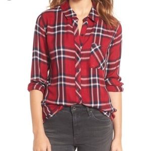 Rails Hunter Carmine/Navy/White button down shirt